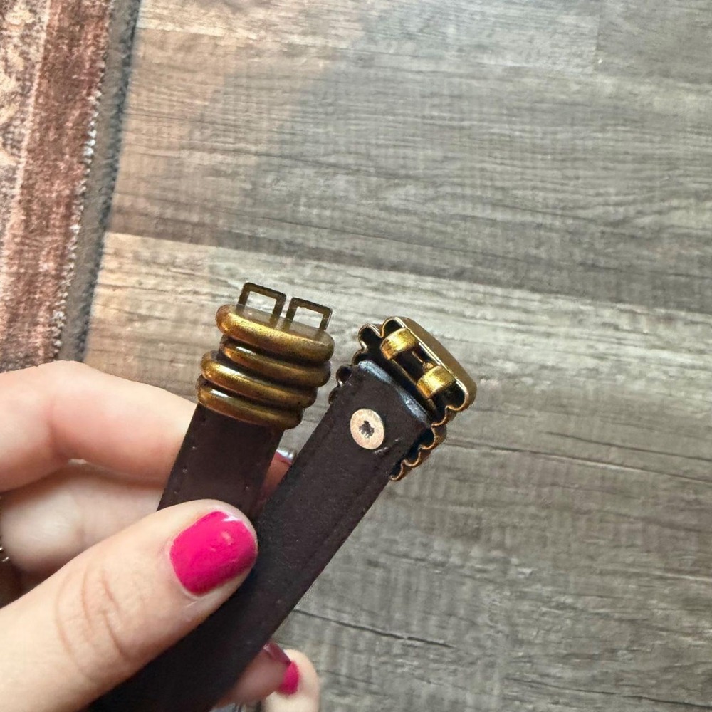 Vintage Brown Leather Belt With Gold-Tone Ring Buckle Adjustable Fit - Picture 3 of 4
